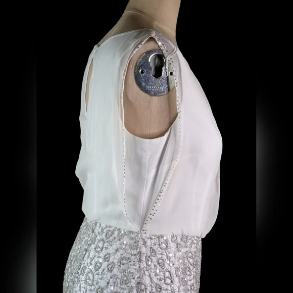 Aidan Mattox White Silver Sequin Gown, Sz 8, EUC